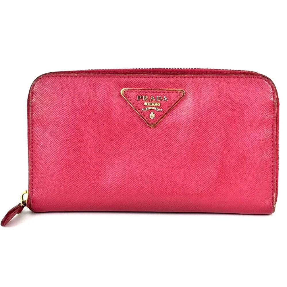 PRADA Saffiano Leather Long Wallet Round Zip Pink